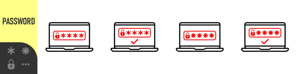 Two steps authentication icon. Verification or sms with code message confirmation for account login. Multi-factor authentication verification code. Laptop password verification or sms with push code 