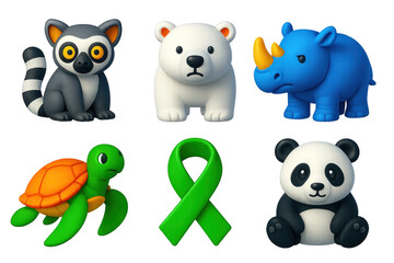 Group of animal characters are sitting on a white background