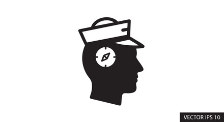 Minimalistic black silhouette of navigator head