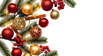 Red and Gold Ornament Corner with Pine and Berries — Festive Frame