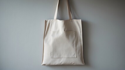 Tote Bag Mockup Beige Canvas Bag on Gray Background, Eco-Friendly