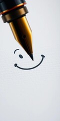 Close-up of a fountain pen tip sketching a whimsical smiley face,  smiley, emoticon