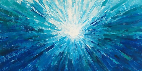 A cool starburst background featuring shades of deep blue and aqua, reminiscent of an underwater light explosion, ideal for themes related to the ocean
