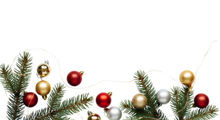 Festive Fir Sprigs with Red, Gold and Silver Baubles  Diagonal Border

