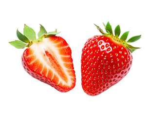 Strawberry Slice And Whole Strawberry Side By Side Isolated On White