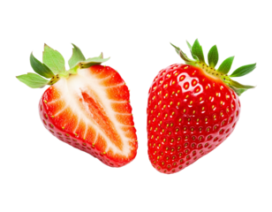 Strawberry Slice And Whole Strawberry Side By Side Isolated On White