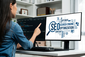 SEO search engine optimization for brisk e-commerce and online retail business showing on computer...