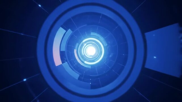 Abstract blue tech tunnel. Lines and light in background for presentation