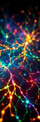 Neural network pathways glowing with vibrant energy, synapses firing in a complex dance of thought,  thought,  abstract