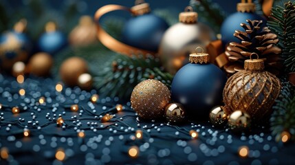 Lovely ornaments and twinkling lights create a warm, joyful holiday scene