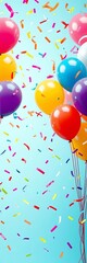 Joyful celebration with colorful balloons and confetti, festive atmosphere,  bright,  treats