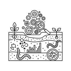 Obraz premium Soil ecosystem with microorganisms, plants, and earthworm.