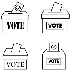 Set of voting ballot box with a ballot paper. Voting ballot box thin line vector icons. Election voting concept on white background. Political Logo Variations. Vector illustration.