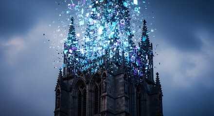 Futuristic church architecture digital transformation technology innovation data cloud computing network