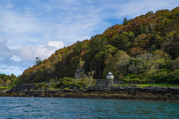 Dunollie lighthouse at Oban bay in Scotland