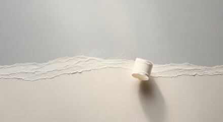 Minimalist Torn Paper Border with Curl and Fibers on Neutral Grey Background | Ripped Text Frame