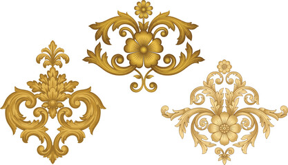 Ornate golden baroque decorative elements with intricate floral and scrollwork designs