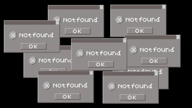 ドット絵のエラーウインドウが画面を覆いつくすアニメーション,透過背景,グレー