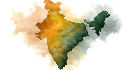 Obraz premium Indian Map in Orange and Green Gradient on White Background for Republic Day and Independence Day