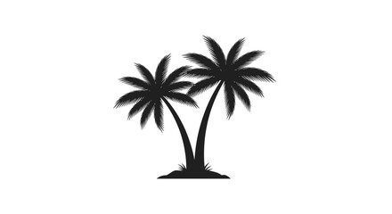 Obraz premium A striking silhouette of two palm trees gracefully bending towards each other, evoking a tropical paradise and serene island vibes.