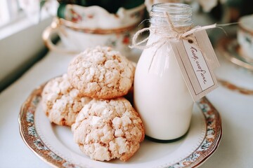 Delicious cookies paired with charming milk bottle create cozy atmosphere
