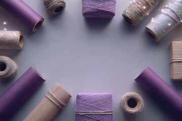 Colorful threads and spools arranged in charming circular layout, creating visual harmony