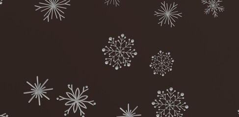 Sophisticated winter design featuring multiple snowflakes floating on a dark brown background. Perfect for holiday greetings