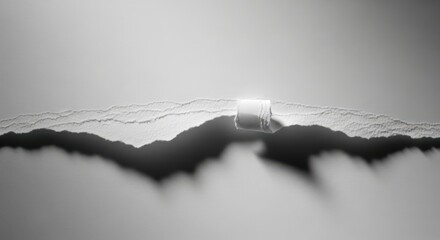 Torn White Paper Edge with Rolled Corner and Dramatic Shadow on Minimal Grey Background
