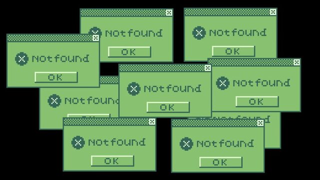 ドット絵のエラーウインドウが画面を覆いつくすアニメーション,透過背景,緑