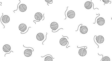 Seamless pattern featuring hand-drawn yarn balls with trailing ends, creating a playful and cozy textile design for crafting and knitting projects.