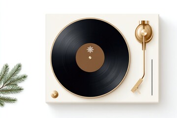 Elegant turntable with sleek design, gold accents, and vinyl record showcasing timeless music