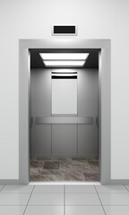 ascenseur ouvert, vu de face - rendu 3D, format vertical