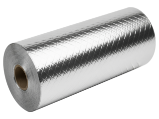 Roll of thermal insulation foil with a diamond pattern texture on a transparent background
