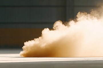 Billowing dust cloud rising from ground creates dynamic and energetic atmosphere
