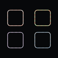 Four Rounded Square Shapes with a Vibrant Neon Glow Effect on a Dark Background
