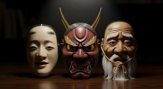 Evocative Japanese Masks Displaying Diverse Expressions of Tradition and Mythology