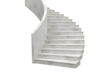 Elegant white marble spiral staircase curving upwards 
