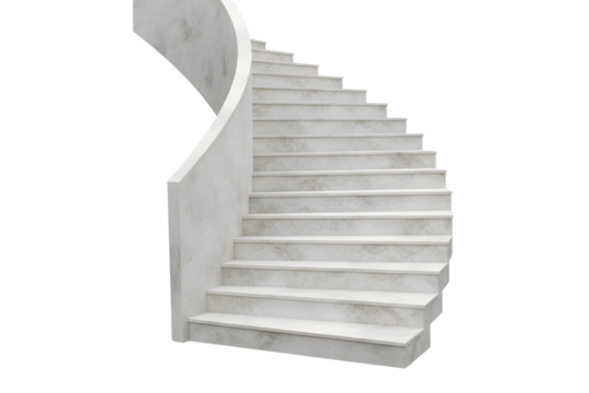 Elegant white marble spiral staircase curving upwards 
