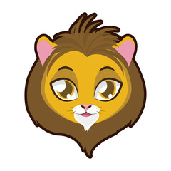 Cute cartoon lion head with a friendly expression, vector illustration for a mascot or emblem