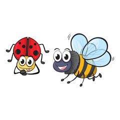 Charming cartoon ladybug and a smiling bee illustration, perfect for kids' learning and playful designs