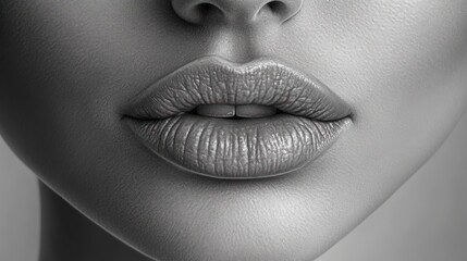 Lips with intricate details stand out against a smooth, neutral background in soft light