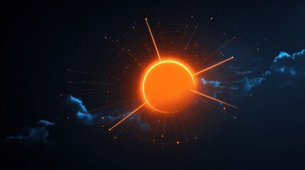 Stylized Animated Sun With Rotating Rays on a Dark Background Creating a Vibrant Visual Effect