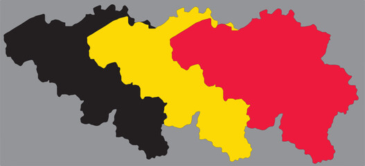 Three vector maps of Belgium in the colors of Belgium flag.