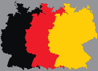 Three vector maps of Germany in the colors of Germany flag.