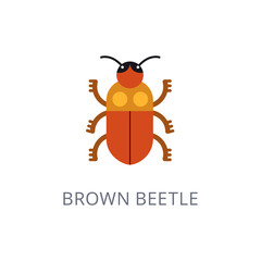 Flat Design Illustration of a Brown Beetle Insect with Black Antennae and Six Legs