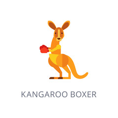 Flat illustration of a boxing kangaroo wearing red gloves, showcasing a unique and playful character design