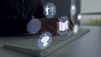 Online lessons on a digital technology screen.E-learning education.Education internet Technology.Digital internet lessons and online webinar on virtual screen. - Powered by Adobe