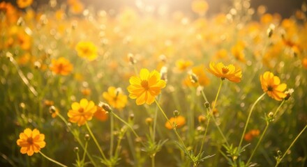 Bright yellow flowers bloom in a sunlit field during spring showcasing nature's beauty and vibrant colors