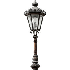 Vintage street lamp post lighting fixture antique design ornate architectural element for outdoor illumination