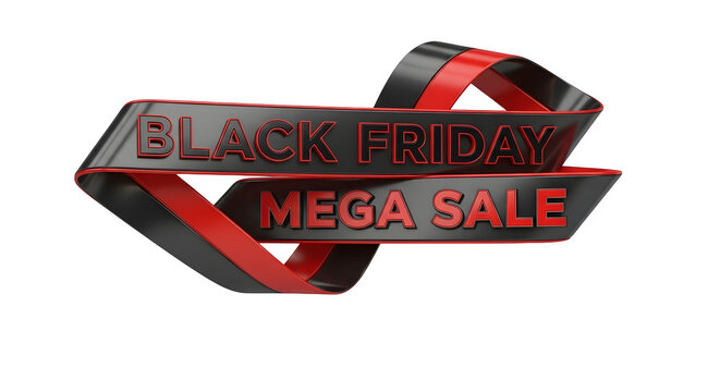 Black friday mega sale ribbon banner text, isolated on transparent background
